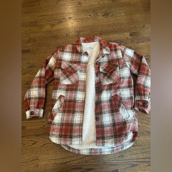 Heartloom REVOLVE Checkered Plaid Teddy Jacket in Brown, Rust and Cream - Picture 7 of 15